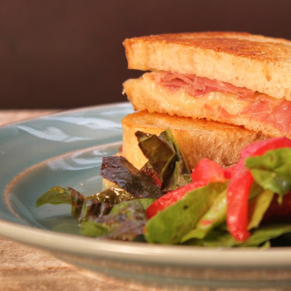 KickedUp Grilled Ham and Cheese with a Warm Roasted Tomato Salad